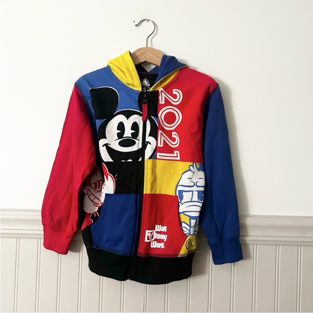Disney Boys XS Colorblock Walt Disney World 2021 Zip Up Hoodie Sweatshirt